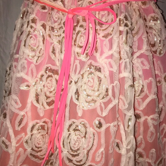 Girls Hannah Banana Lace Tulle Coral Gold Dress 8 - Picture 2 of 5